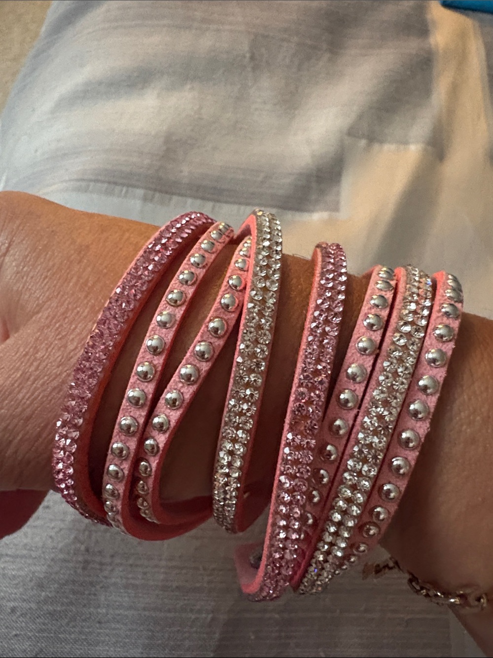 Pink Multi-Row Crystal Wrap Bracelet